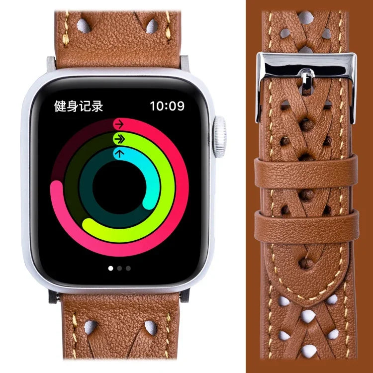 真皮編織錶帶，適用於 Apple Watch 系列，7 45mm / 6&SE&5&4 44mm / 3&2&1 42mm，7 41mm / 6&SE&5&4 40mm / 3&2&1 38mm