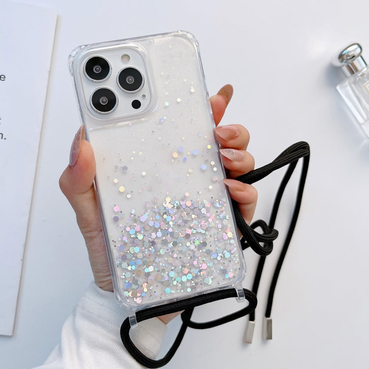 Lanyard Glitter Epoxy Clear Phone Case, For iPhone 13 Pro, For iPhone 13 Pro Max, For iPhone 12 mini, For iPhone 12 / 12 Pro, For iPhone 12 Pro Max, For iPhone 11
