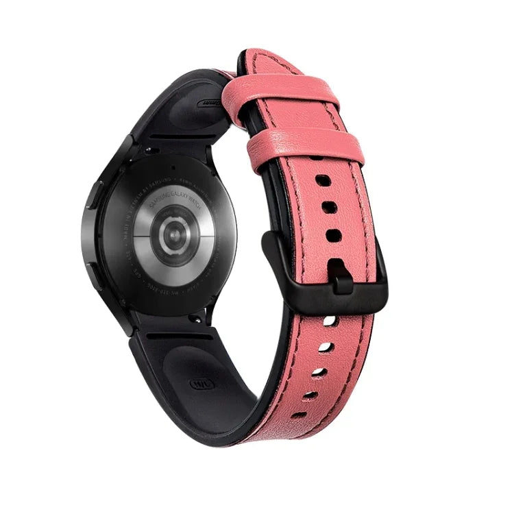 矽膠 + 皮革黑色扣環錶帶，適用於 Samsung Galaxy Watch5 Pro 45mm/5 44mm/5 40mm