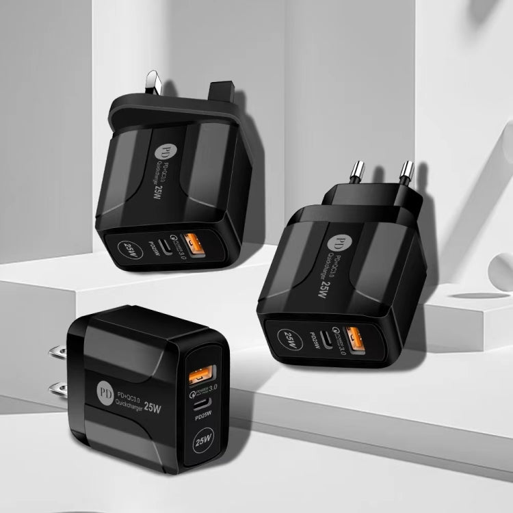25W PD Type-C + QC3.0 USB埠旅行充電器，US插頭，EU插頭
