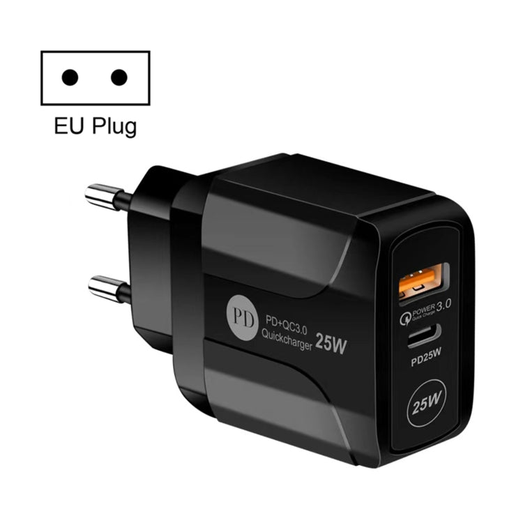 25W PD Type-C + QC3.0 USB埠旅行充電器，US插頭，EU插頭