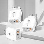 25W PD Type-C + QC3.0 USB 埠旅行充電器，英國插頭
