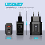 25W PD Type-C + QC3.0 USB 埠旅行充電器，英國插頭