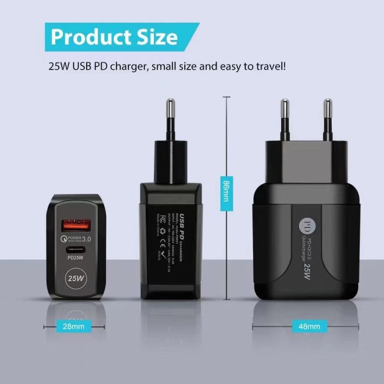 25W PD Type-C + QC3.0 USB 埠旅行充電器，英國插頭