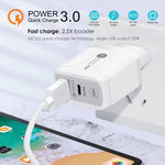 25W PD Type-C + QC3.0 USB 埠旅行充電器，英國插頭