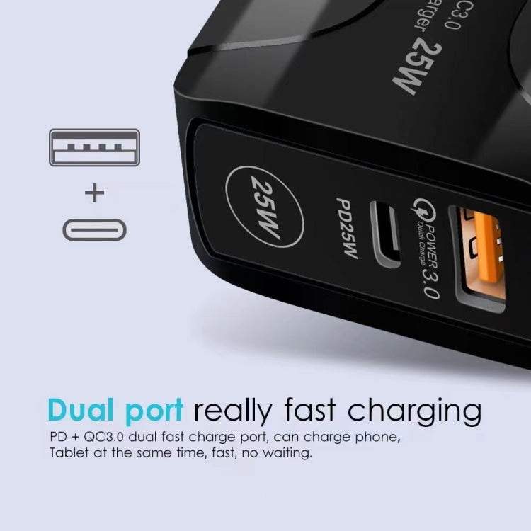 25W PD Type-C + QC3.0 USB 埠旅行充電器，英國插頭
