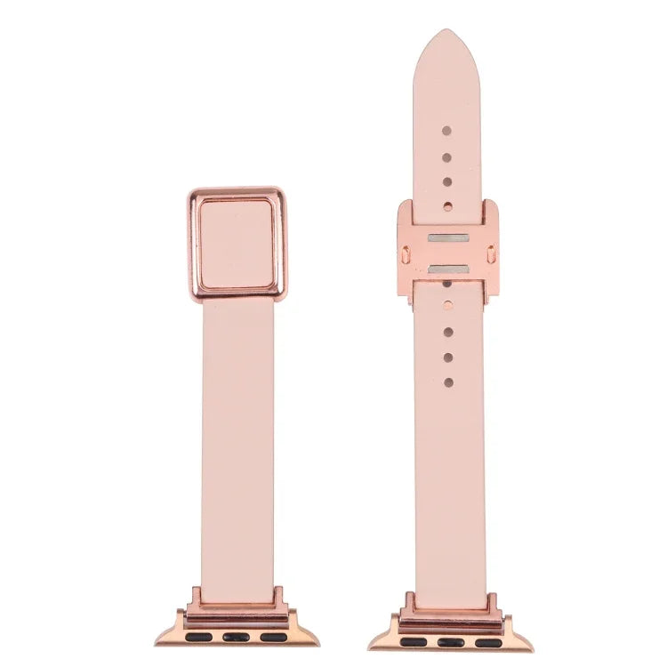 磁吸玫瑰金方形扣錶帶，適用於 Apple Watch 系列，7 45mm / 6&SE&5&4 44mm / 3&2&1 42mm，7 41mm / 6&SE&5&4 40mm / 3&2&1 38mm
