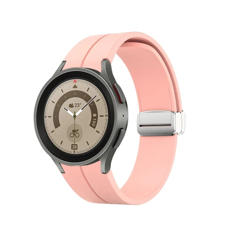 摺疊銀色扣環矽膠錶帶，適用於 Samsung Galaxy Watch5 40&44mm / Pro 45mm