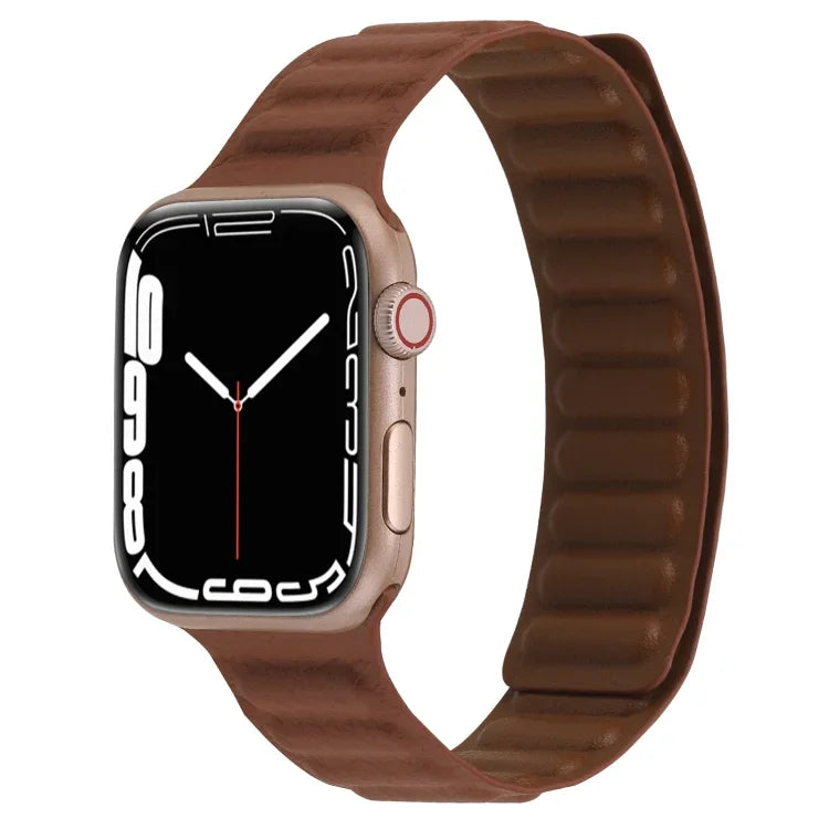 磁吸雙色環細皮革錶帶，適用於 Apple Watch 系列，7 45mm / 6&SE&5&4 44mm / 3&2&1 42mm，7 41mm / 6&SE&5&4 40mm / 3&2&1 38mm