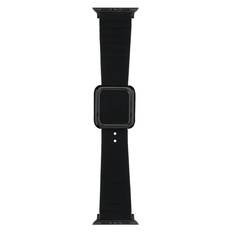 黑色方形扣矽膠錶帶，適用於 Apple Watch 系列，7 45mm / 6&SE&5&4 44mm / 3&2&1 42mm，7 41mm / 6&SE&5&4 40mm / 3&2&1 38mm