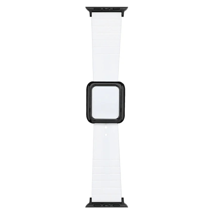 Black Square Buckle Silicone Watch Band For Apple Watch Series, 7 45mm / 6&SE&5&4 44mm / 3&2&1 42mm, 7 41mm / 6&SE&5&4 40mm / 3&2&1 38mm