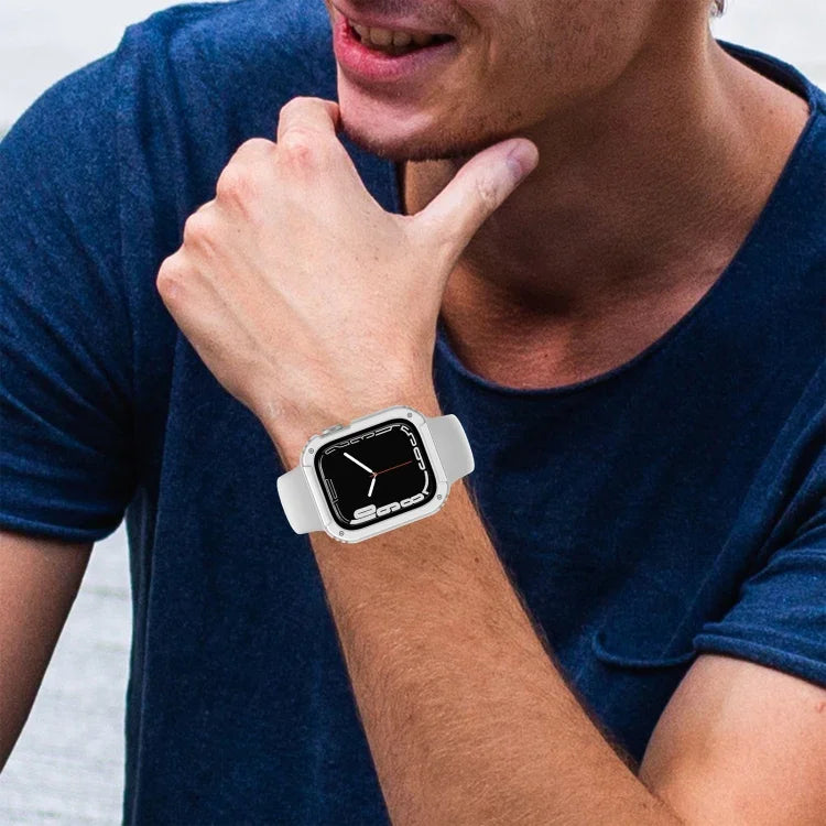 2 合 1 螢幕強化玻璃保護膜保護殼，適用於 Apple Watch 系列 9 / 8 / 7 45mm，Apple Watch 系列 9 / 8 / 7 41mm，Apple Watch 系列 6 / 5 / 4 / SE 44mm，Apple Watch 系列 6 / 5 / 4 / SE 40mm，Apple Watch 系列 3 & 2 & 1 42...