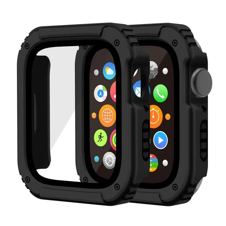 2 合 1 螢幕強化玻璃保護膜保護殼，適用於 Apple Watch 系列 9 / 8 / 7 45mm，Apple Watch 系列 9 / 8 / 7 41mm，Apple Watch 系列 6 / 5 / 4 / SE 44mm，Apple Watch 系列 6 / 5 / 4 / SE 40mm，Apple Watch 系列 3 & 2 & 1 42...