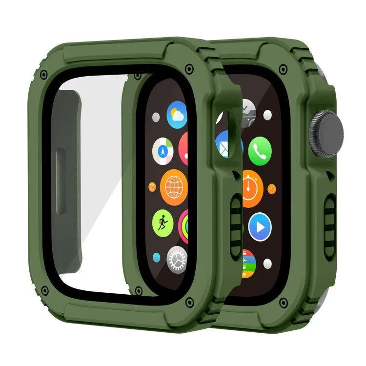 2 合 1 螢幕強化玻璃保護膜保護殼，適用於 Apple Watch 系列 9 / 8 / 7 45mm，Apple Watch 系列 9 / 8 / 7 41mm，Apple Watch 系列 6 / 5 / 4 / SE 44mm，Apple Watch 系列 6 / 5 / 4 / SE 40mm，Apple Watch 系列 3 & 2 & 1 42...