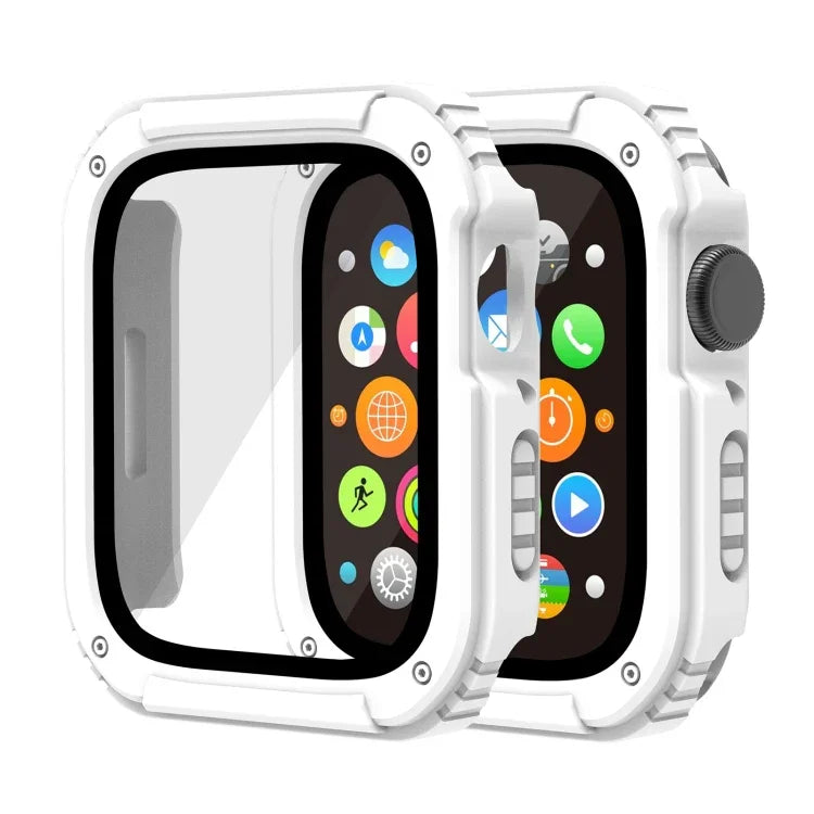 2 合 1 螢幕強化玻璃保護膜保護殼，適用於 Apple Watch 系列 9 / 8 / 7 45mm，Apple Watch 系列 9 / 8 / 7 41mm，Apple Watch 系列 6 / 5 / 4 / SE 44mm，Apple Watch 系列 6 / 5 / 4 / SE 40mm，Apple Watch 系列 3 & 2 & 1 42...