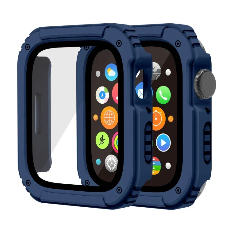 2 合 1 螢幕強化玻璃保護膜保護殼，適用於 Apple Watch 系列 9 / 8 / 7 45mm，Apple Watch 系列 9 / 8 / 7 41mm，Apple Watch 系列 6 / 5 / 4 / SE 44mm，Apple Watch 系列 6 / 5 / 4 / SE 40mm，Apple Watch 系列 3 & 2 & 1 42...