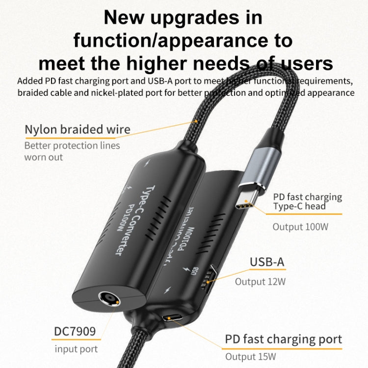 + Type-C + USB 母對 Type-C 多功能轉接器，DC5521 / 5525，DC7406，DC7909，方形埠