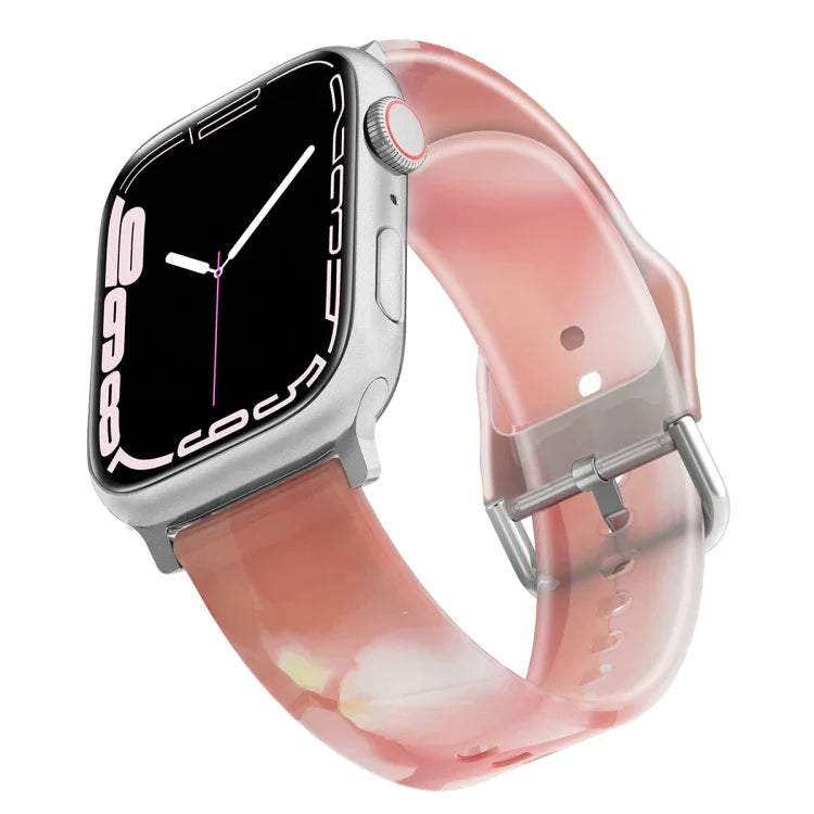 Frosted Translucent Silicone Watch Band For Apple Watch Series, 7 45mm / 6&SE&5&4 44mm / 3&2&1 42mm, 7 41mm / 6&SE&5&4 40mm / 3&2&1 38mm