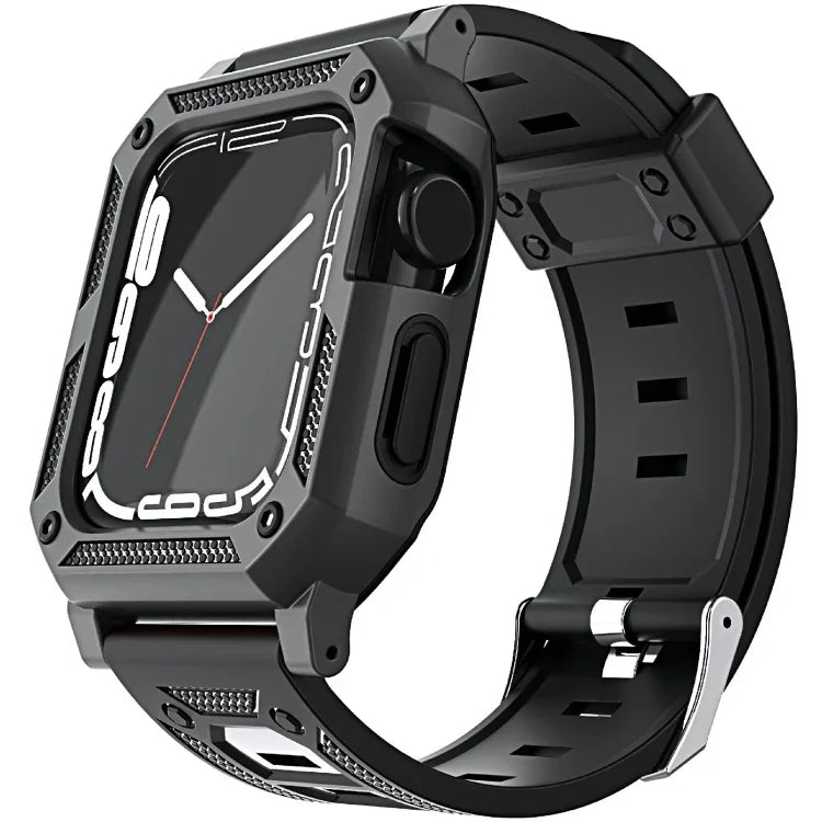 軍用矽膠錶帶 + 錶殼組合，適用 Apple Watch Series 9/8/7 45mm，適用 Apple Watch Series 9/8/7 41mm