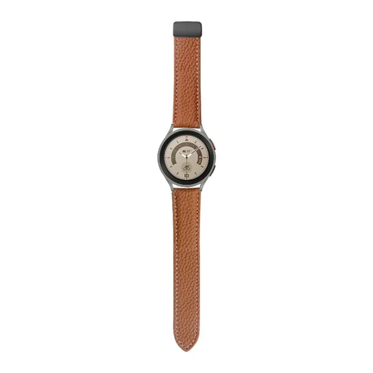 For Samsung Galaxy Watch5 40mm / 44mm Litchi Genuine Leather Watch Band, Black Buckle, Silver Buckle
