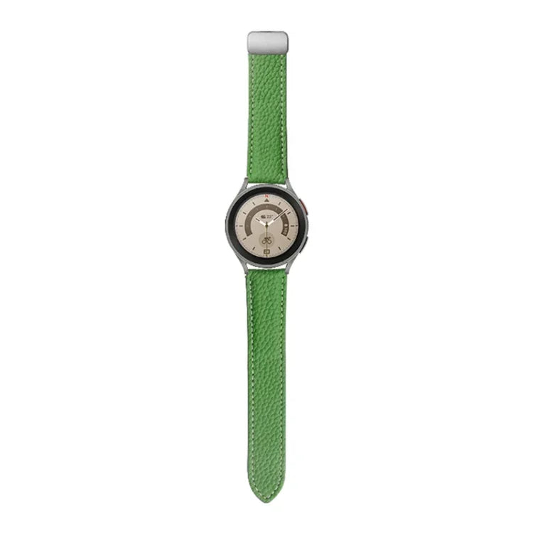 For Samsung Galaxy Watch5 40mm / 44mm Litchi Genuine Leather Watch Band, Black Buckle, Silver Buckle