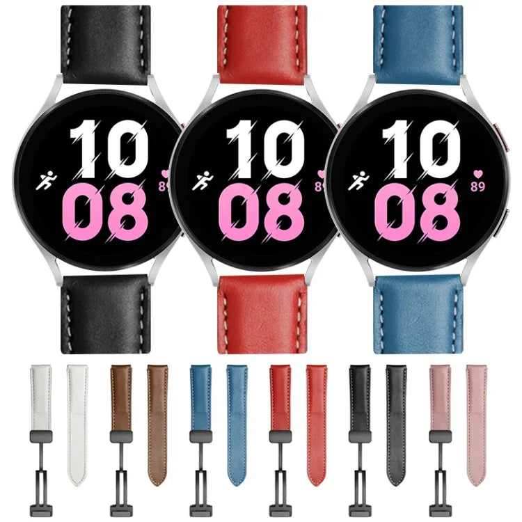 適用於 Samsung Galaxy Watch5 40mm / 44mm 純色織紋真皮錶帶，黑色錶扣、銀色錶扣
