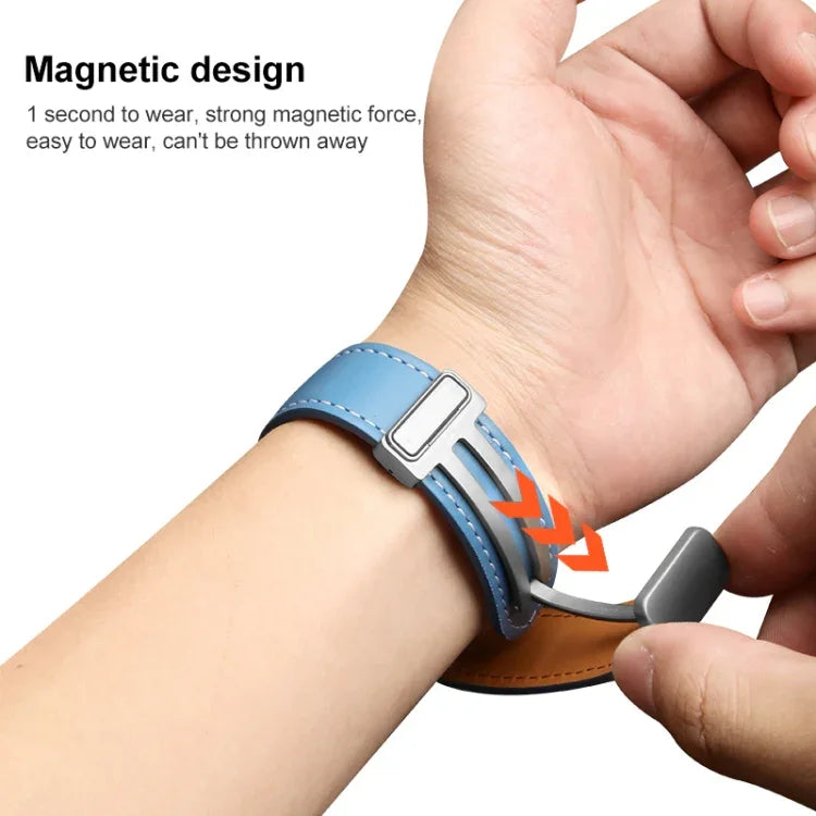 適用於 Samsung Galaxy Watch5 40mm / 44mm 純色織紋真皮錶帶，黑色錶扣、銀色錶扣