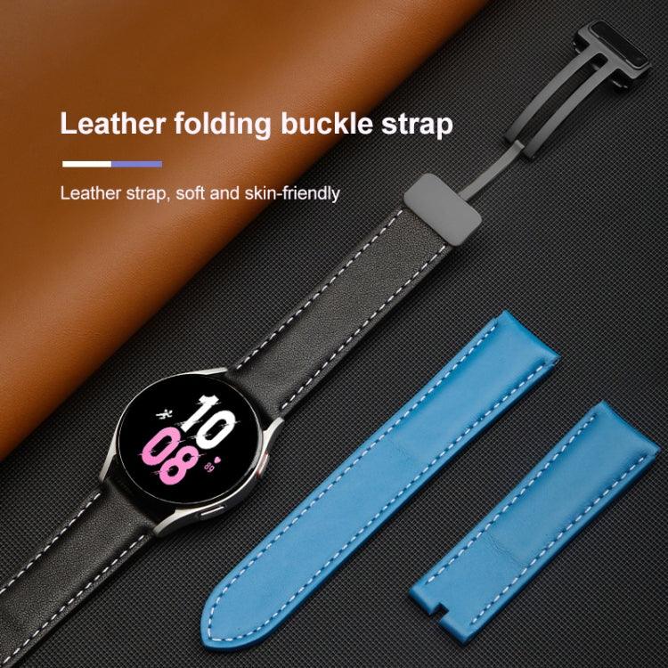 適用於 Samsung Galaxy Watch5 40mm / 44mm 純色織紋真皮錶帶，黑色錶扣、銀色錶扣