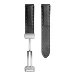 適用於 Samsung Galaxy Watch5 40mm / 44mm 純色織紋真皮錶帶，黑色錶扣、銀色錶扣