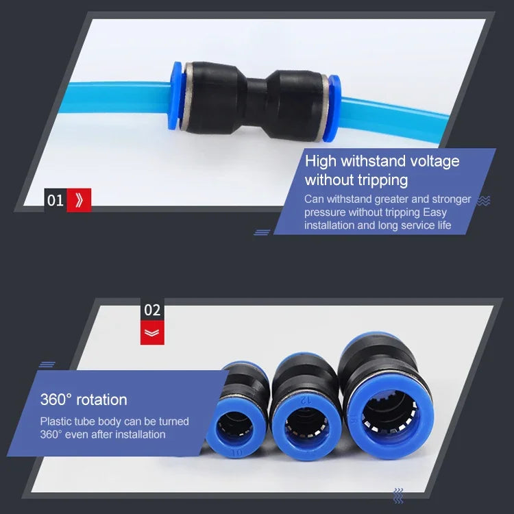 LAIZE 10個PU塑料直通氣動快速接頭，PU-4，PU-6，PU-8，PU-10，PU-12，PU-14，PU-16