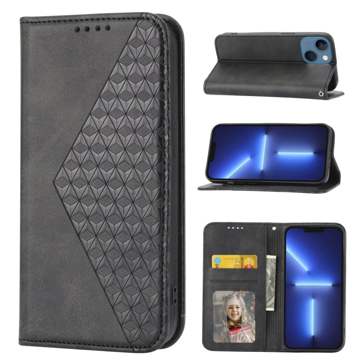 Cubic Grid Calf Texture Magnetic Closure Leather Phone Case, For iPhone 14, For iPhone 14 Plus, For iPhone 14 Pro, For iPhone 14 Pro Max, For iPhone 13 mini, For iPhone 13, For iPhone 13 Pro, For iPhone 13 Pro Max