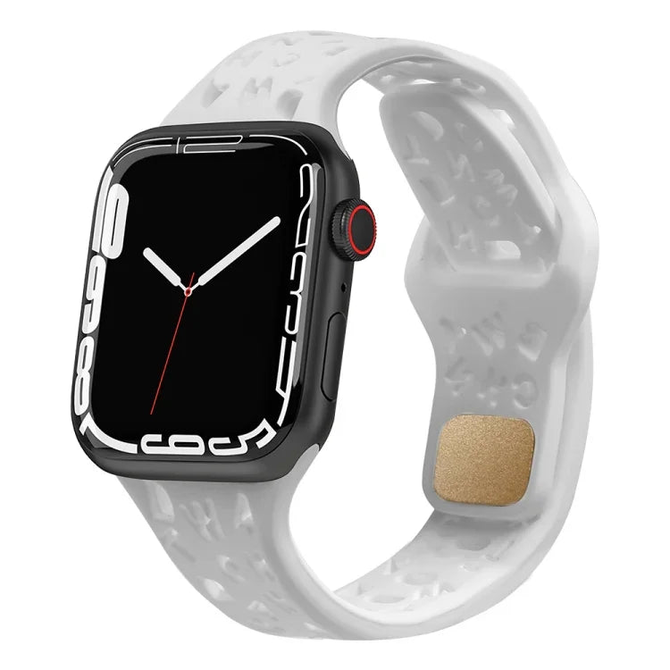 英文字母矽膠錶帶，適用於Apple Watch Ultra 49mm / Series 8&7 45mm / SE 2&6&SE&5&4 44mm / 3&2&1 42mm，適用於Apple Watch Series 8&7 41mm / SE 2&6&SE&5&4 40mm / 3&2&1 38mm
