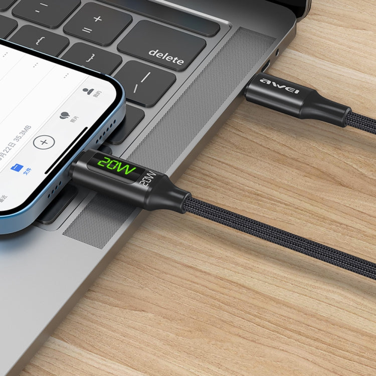 awei CL-123L 1m USB-C / Type-C 轉 8Pin 數位顯示數據快充線，CL-123L