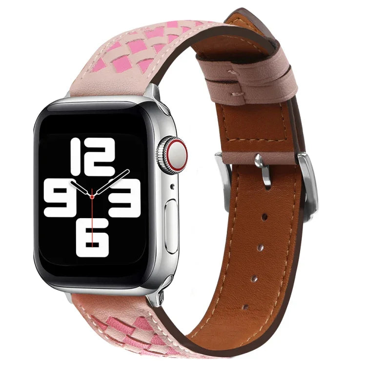 編織真皮錶帶，適用於Apple Watch Ultra 49mm / Series 8&7 45mm / SE 2&6&SE&5&4 44mm / 3&2&1 42mm，適用於Apple Watch Series 8&7 41mm / SE 2&6&SE&5&4 40mm / 3&2&1 38mm