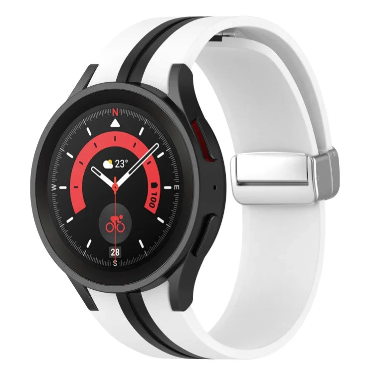 雙色銀色錶扣矽膠錶帶，適用於 Samsung Galaxy Watch 5 Pro