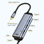 Y002 6合1 Type-C轉VGA+HDMI+雙USB+雙USB-C/Type-C介面多功能轉接器, Y002