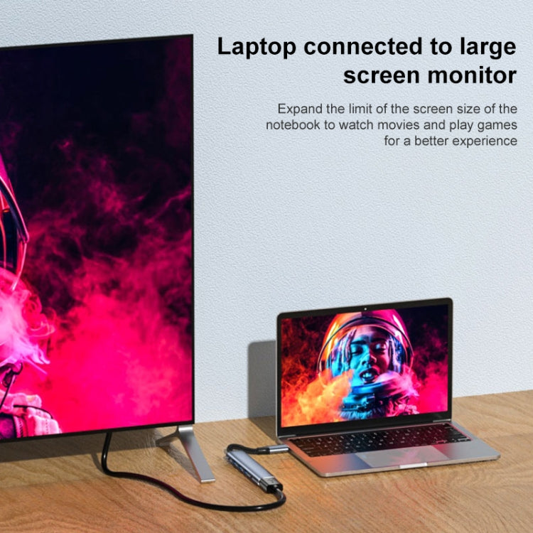 Y002 6合1 Type-C轉VGA+HDMI+雙USB+雙USB-C/Type-C介面多功能轉接器, Y002