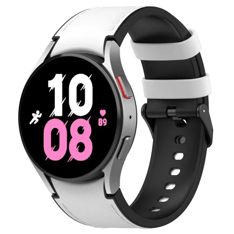 適用於 Samsung Galaxy Watch5 44mm / 40mm 矽膠皮革黑色扣環錶帶, S, L