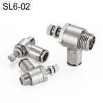 LAIZE 鎳鍍銅公螺紋節流閥氣動接頭，SL4-01、SL4-02、SL4-M5、SL6-01、SL6-02、SL6-03、SL6-04、SL6-M5、SL8-01、SL8-02、SL8-03、SL8-04、SL10-01、SL10-02、SL10-03、SL10-04、SL12-02、SL12-03、SL12-04