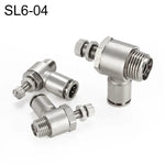 LAIZE 鎳鍍銅公螺紋節流閥氣動接頭，SL4-01、SL4-02、SL4-M5、SL6-01、SL6-02、SL6-03、SL6-04、SL6-M5、SL8-01、SL8-02、SL8-03、SL8-04、SL10-01、SL10-02、SL10-03、SL10-04、SL12-02、SL12-03、SL12-04