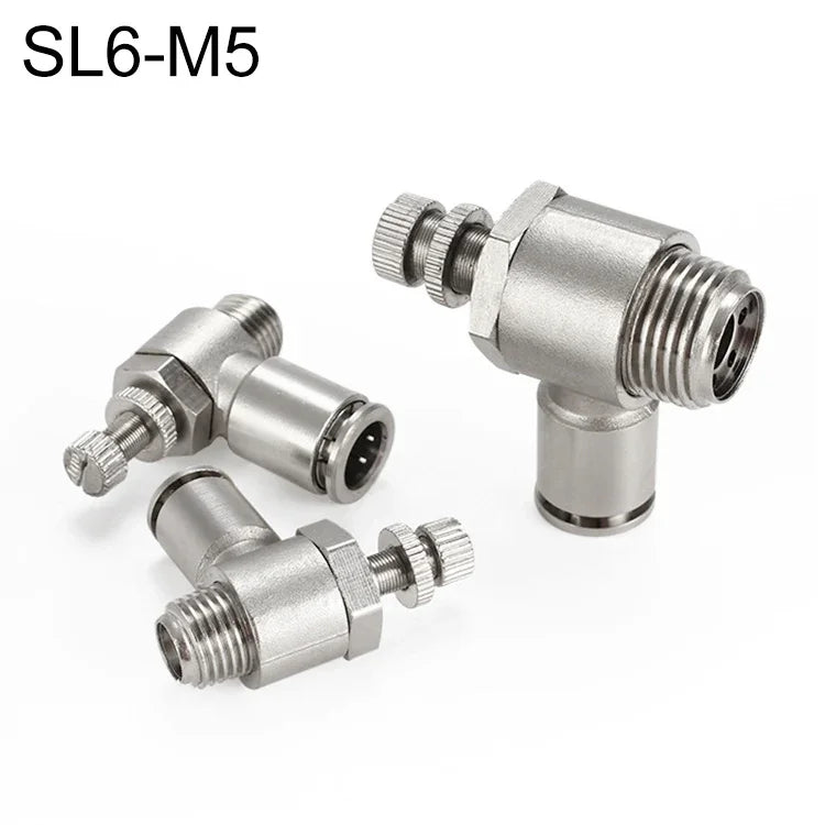 LAIZE 鎳鍍銅公螺紋節流閥氣動接頭，SL4-01、SL4-02、SL4-M5、SL6-01、SL6-02、SL6-03、SL6-04、SL6-M5、SL8-01、SL8-02、SL8-03、SL8-04、SL10-01、SL10-02、SL10-03、SL10-04、SL12-02、SL12-03、SL12-04