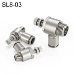 LAIZE 鎳鍍銅公螺紋節流閥氣動接頭，SL4-01、SL4-02、SL4-M5、SL6-01、SL6-02、SL6-03、SL6-04、SL6-M5、SL8-01、SL8-02、SL8-03、SL8-04、SL10-01、SL10-02、SL10-03、SL10-04、SL12-02、SL12-03、SL12-04