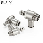 LAIZE 鎳鍍銅公螺紋節流閥氣動接頭，SL4-01、SL4-02、SL4-M5、SL6-01、SL6-02、SL6-03、SL6-04、SL6-M5、SL8-01、SL8-02、SL8-03、SL8-04、SL10-01、SL10-02、SL10-03、SL10-04、SL12-02、SL12-03、SL12-04