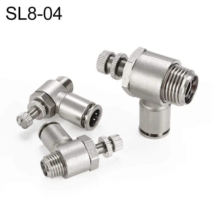 LAIZE 鎳鍍銅公螺紋節流閥氣動接頭，SL4-01、SL4-02、SL4-M5、SL6-01、SL6-02、SL6-03、SL6-04、SL6-M5、SL8-01、SL8-02、SL8-03、SL8-04、SL10-01、SL10-02、SL10-03、SL10-04、SL12-02、SL12-03、SL12-04