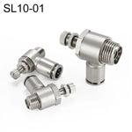 LAIZE 鎳鍍銅公螺紋節流閥氣動接頭，SL4-01、SL4-02、SL4-M5、SL6-01、SL6-02、SL6-03、SL6-04、SL6-M5、SL8-01、SL8-02、SL8-03、SL8-04、SL10-01、SL10-02、SL10-03、SL10-04、SL12-02、SL12-03、SL12-04