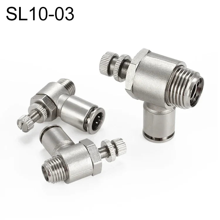 LAIZE 鎳鍍銅公螺紋節流閥氣動接頭，SL4-01、SL4-02、SL4-M5、SL6-01、SL6-02、SL6-03、SL6-04、SL6-M5、SL8-01、SL8-02、SL8-03、SL8-04、SL10-01、SL10-02、SL10-03、SL10-04、SL12-02、SL12-03、SL12-04