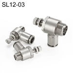 LAIZE 鎳鍍銅公螺紋節流閥氣動接頭，SL4-01、SL4-02、SL4-M5、SL6-01、SL6-02、SL6-03、SL6-04、SL6-M5、SL8-01、SL8-02、SL8-03、SL8-04、SL10-01、SL10-02、SL10-03、SL10-04、SL12-02、SL12-03、SL12-04