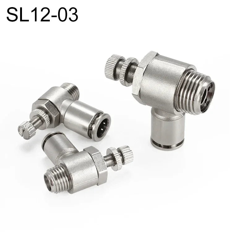 LAIZE 鎳鍍銅公螺紋節流閥氣動接頭，SL4-01、SL4-02、SL4-M5、SL6-01、SL6-02、SL6-03、SL6-04、SL6-M5、SL8-01、SL8-02、SL8-03、SL8-04、SL10-01、SL10-02、SL10-03、SL10-04、SL12-02、SL12-03、SL12-04