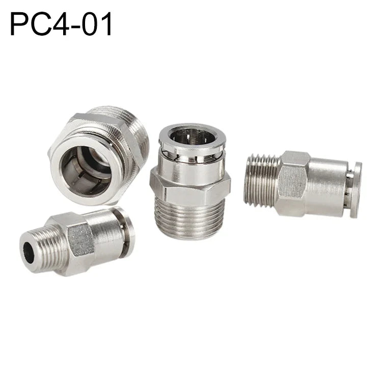 LAIZE 鎳鍍銅公螺紋直通氣動快速接頭，PC4-01、PC4-02、PC4-M5、PC6-01、PC6-02、PC6-03、PC6-04、PC6-M5、PC8-01、PC8-02、PC8-03、PC8-04、PC10-01、PC10-02、PC10-03、PC10-04、PC12-01、PC12-02、PC12-03、PC12-04、PC14-02