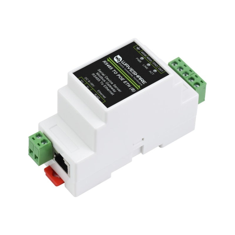 Waveshare 導軌 RS485 至 RJ45 串口伺服器，帶 POE 功能，23273